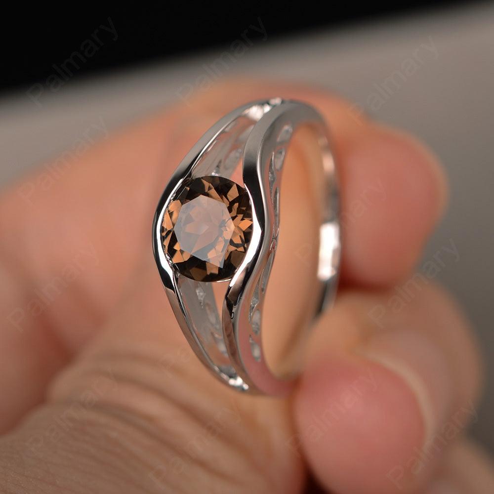 Half Bezel Setting Smoky Quartz  Rings - Palmary