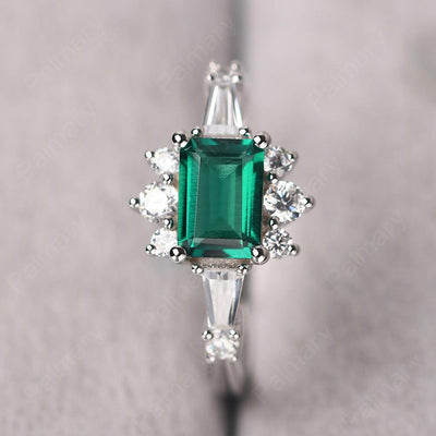 East West Emerald Cut Emerald Ring Silver - Palmary