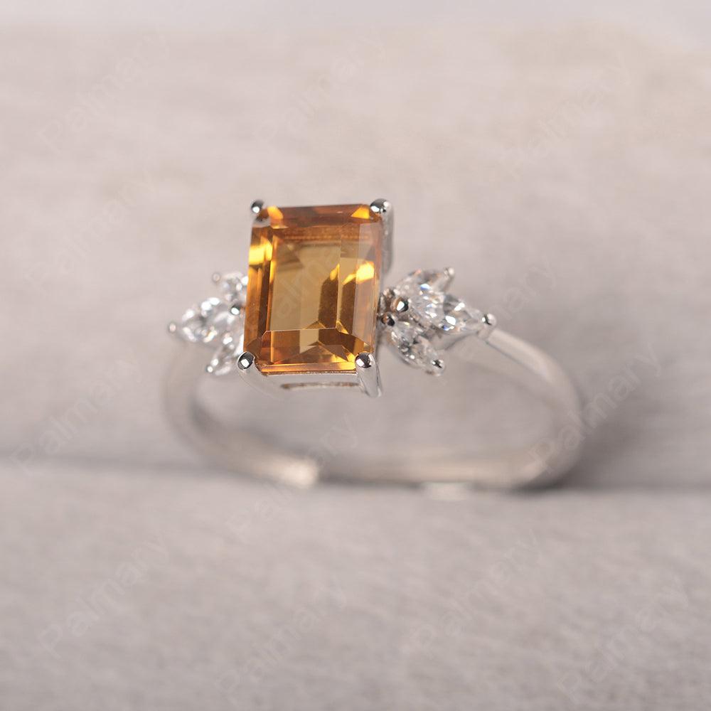 Emerald Cut Citrine Ring Sterling Silver - Palmary