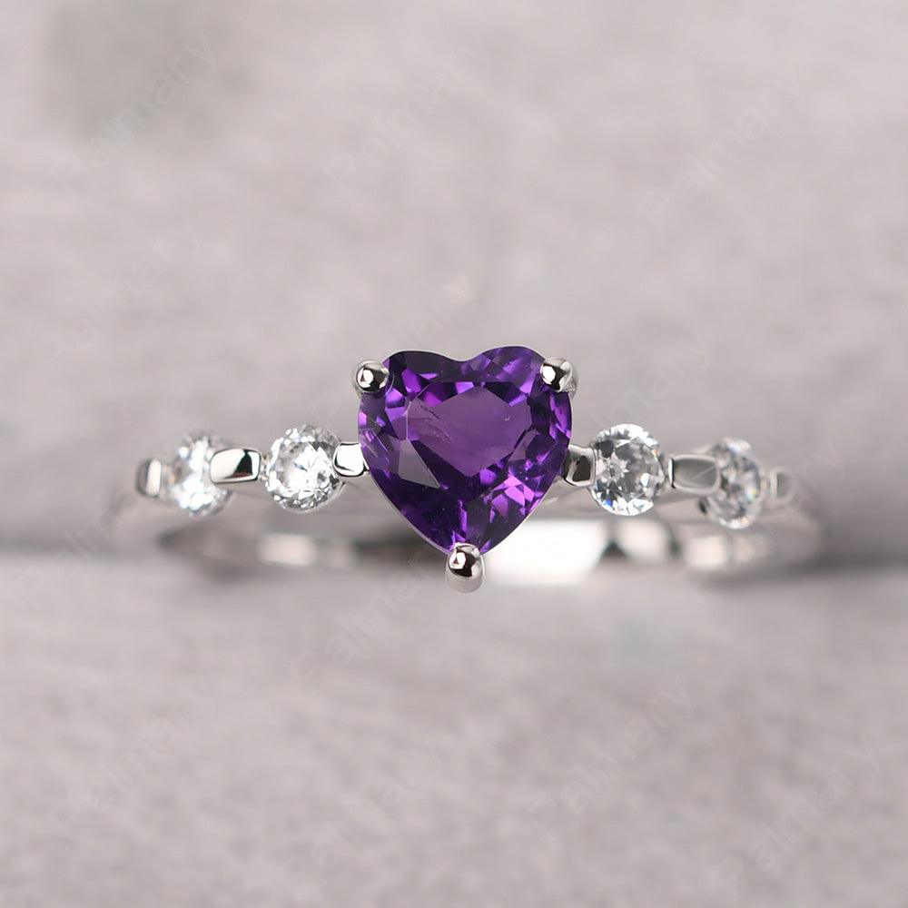 Heart Shaped Amethyst Wedding Ring - Palmary