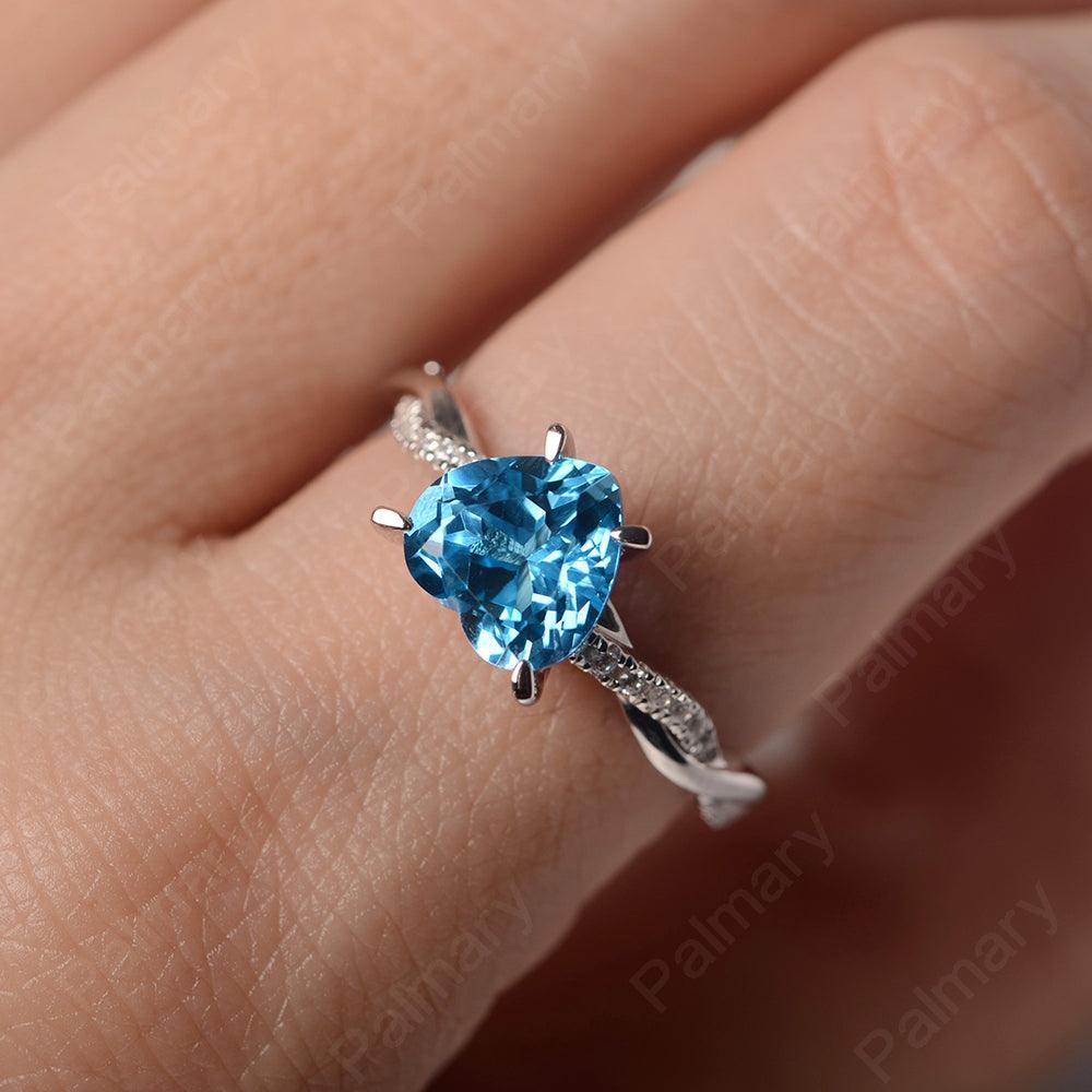 Twist Band Heart Shaped Swiss Blue Topaz Ring - Palmary