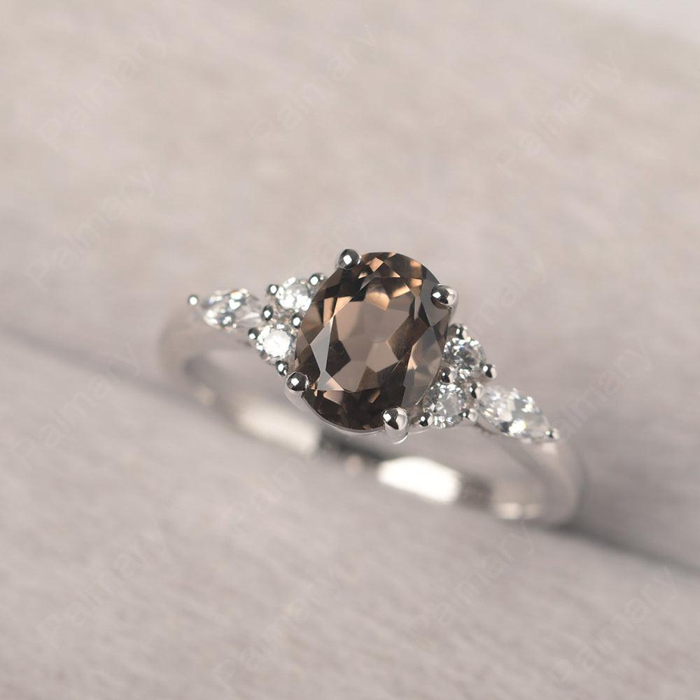 Oval Cut Smoky Quartz  Promise Ring Sterling Silver - Palmary