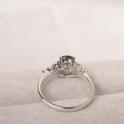 Oval Cut Smoky Quartz  Promise Ring Sterling Silver - Palmary