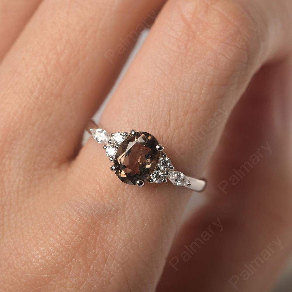 Oval Cut Smoky Quartz  Promise Ring Sterling Silver - Palmary