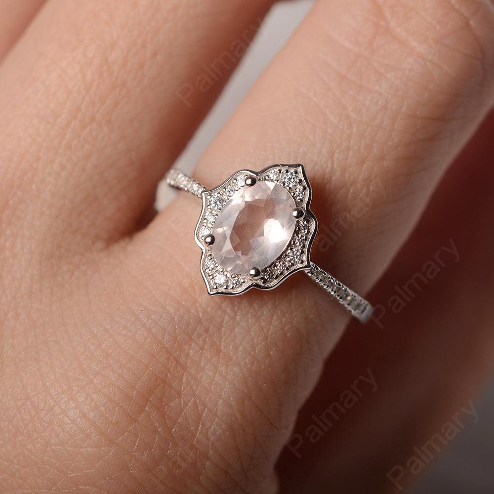 Oval Cut Petal Rose Quartz Engagement Ring - Palmary