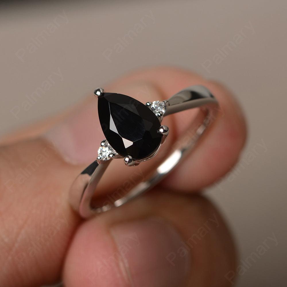 Pear Shaped Black Spinel Promise Rings - Palmary