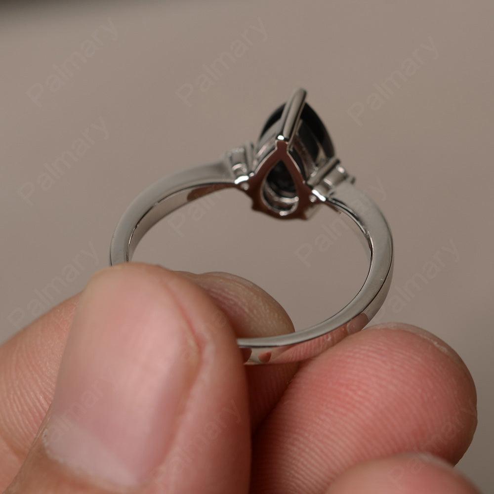 Pear Shaped Black Spinel Promise Rings - Palmary