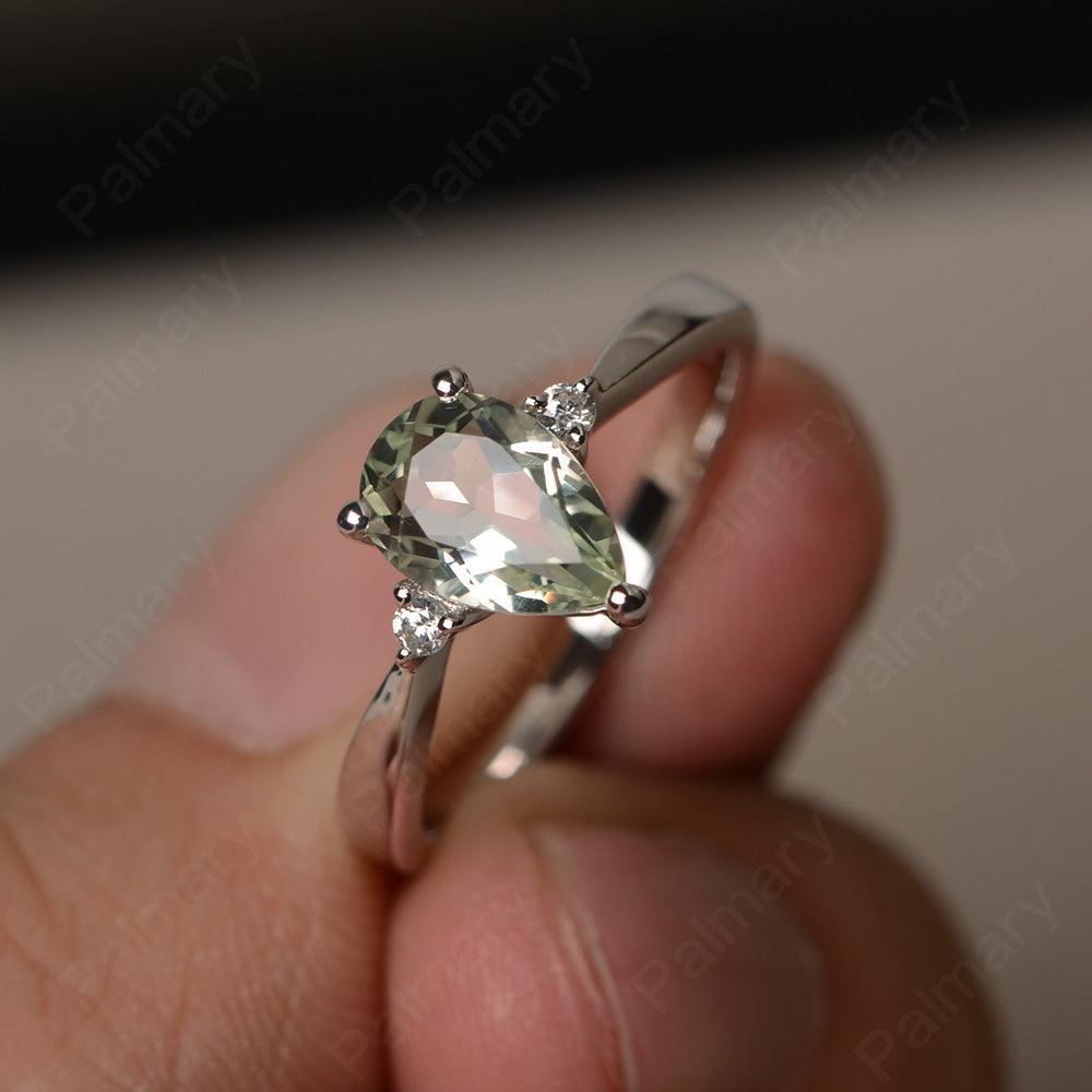 Pear Shaped Green Amethyst Promise Rings - Palmary