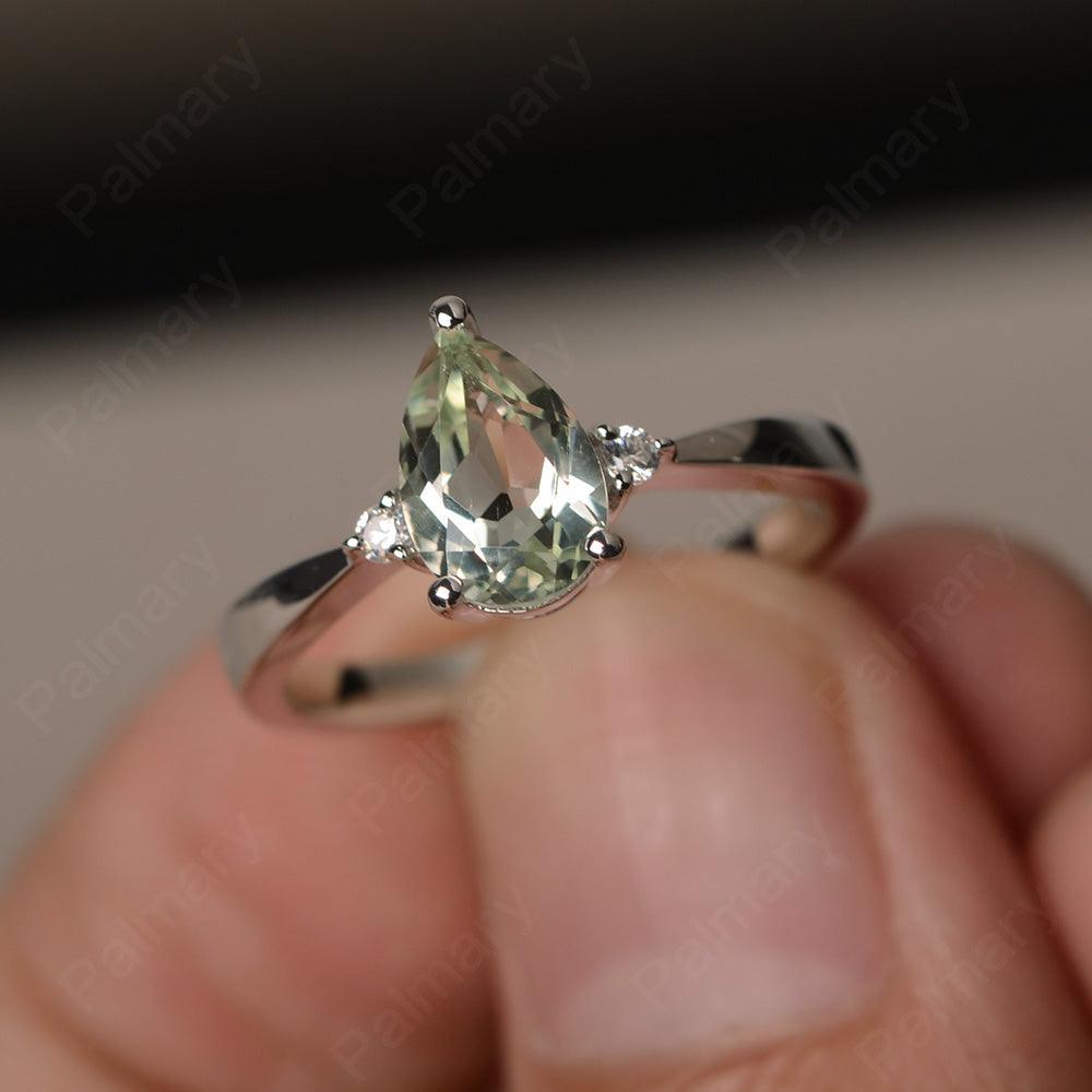 Pear Shaped Green Amethyst Promise Rings - Palmary