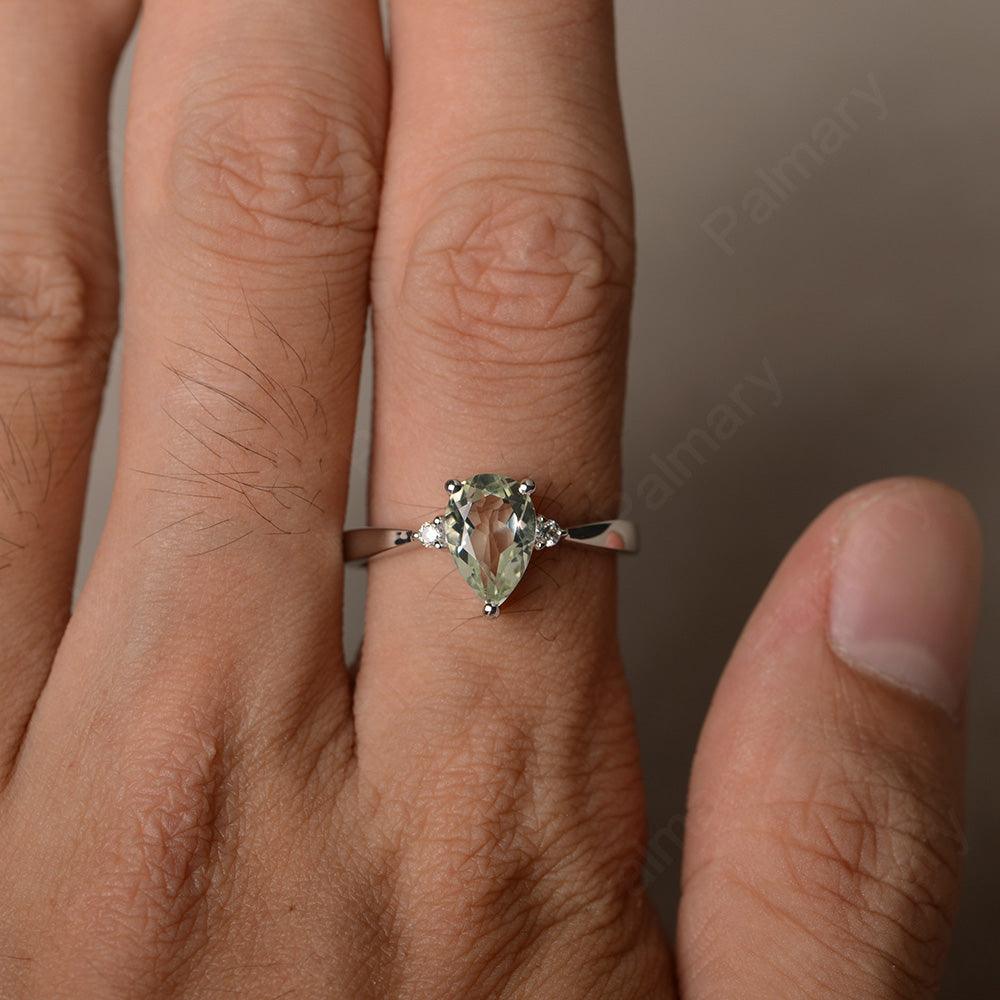 Pear Shaped Green Amethyst Promise Rings - Palmary