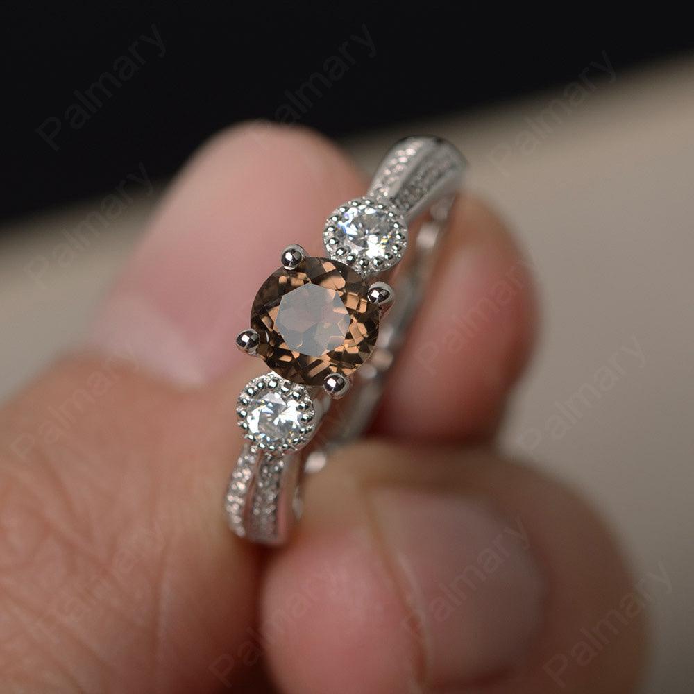 Unique Round Cut Smoky Quartz  Engagement Rings - Palmary