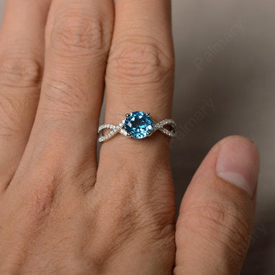 Twisted Band Swiss Blue Topaz Wedding Rings - Palmary