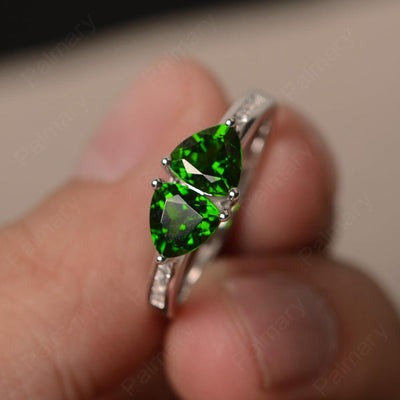 Trillion Cut Two Stone Diopside Ring Sterling Silver - Palmary