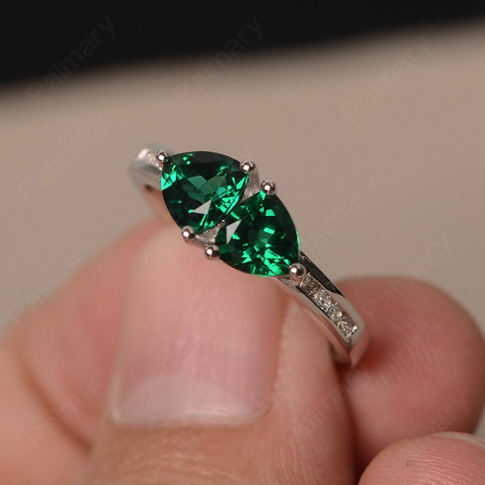 Trillion Cut Two Stone Emerald Ring Sterling Silver - Palmary