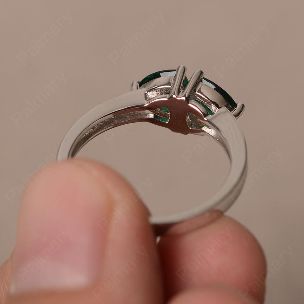 Trillion Cut Two Stone Emerald Ring Sterling Silver - Palmary