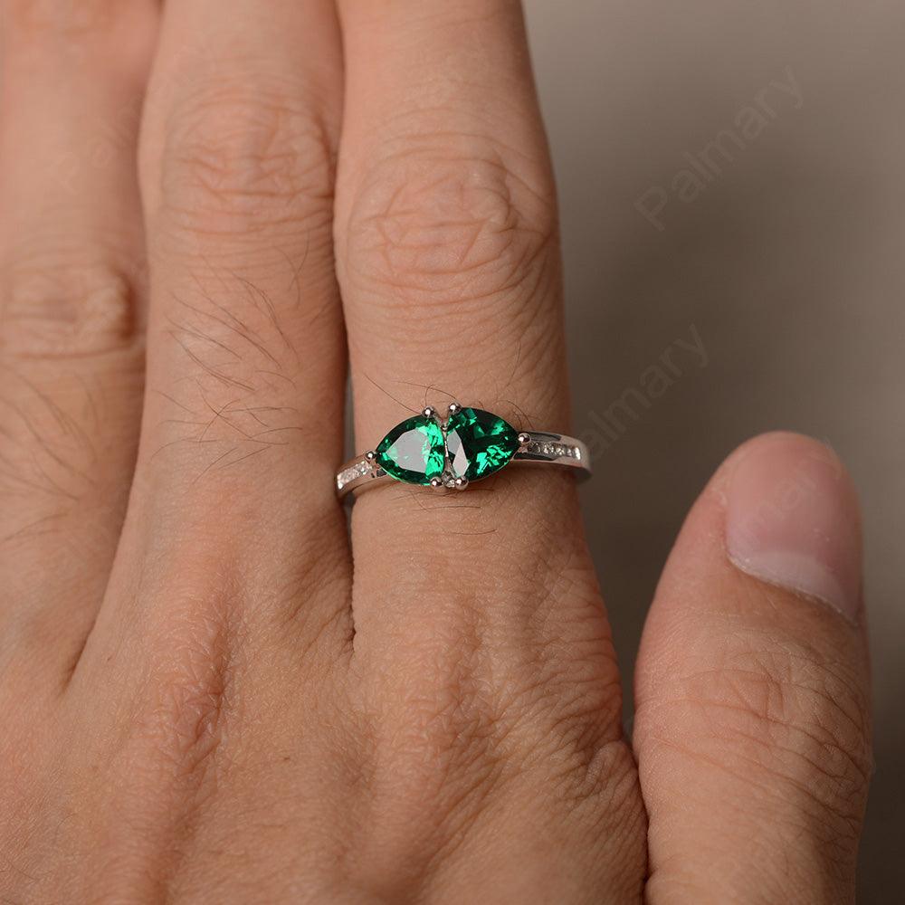 Trillion Cut Two Stone Emerald Ring Sterling Silver - Palmary