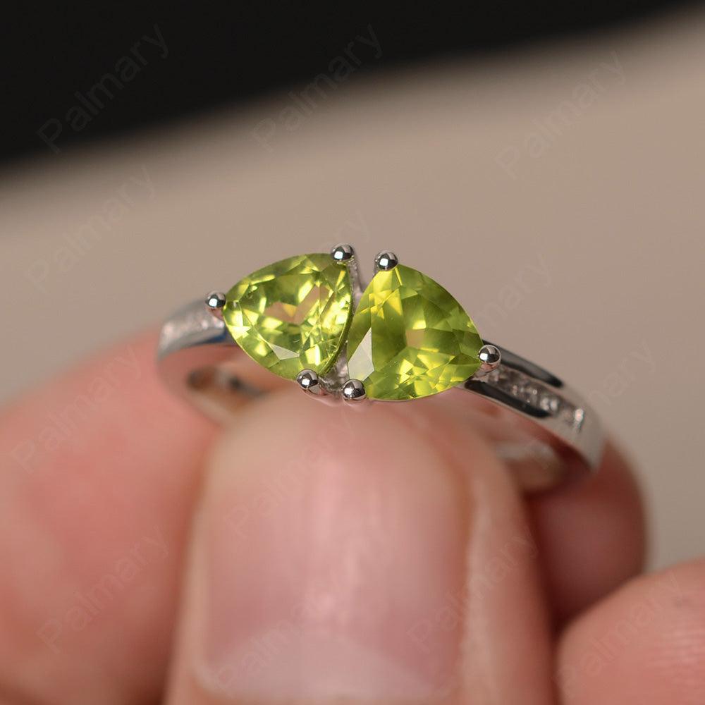 Trillion Cut Two Stone Peridot Ring Sterling Silver - Palmary