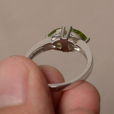 Trillion Cut Two Stone Peridot Ring Sterling Silver - Palmary