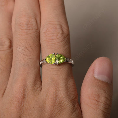 Trillion Cut Two Stone Peridot Ring Sterling Silver - Palmary